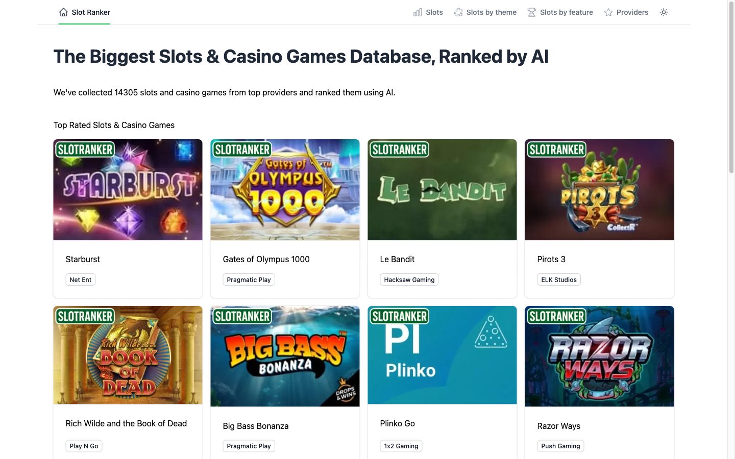 SlotRanker homepage in March 2025 — the MVP listing grid